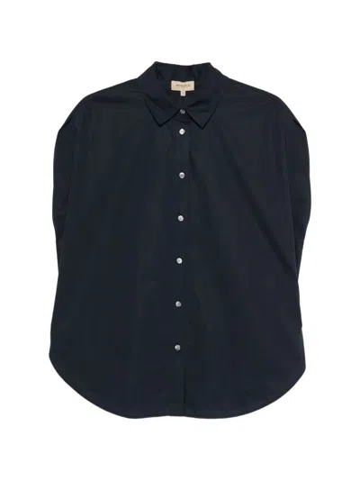 Woolrich Cotton Shirt Collared Neck Curved Hem In Blue