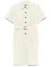 Woolrich Cotton Dress With Buttons And Buckle Belt In Neutral