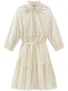 Woolrich Tiered Skirt Cotton Shirt Dress With Puff Sleeves In White