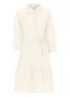 Woolrich Tiered Skirt Cotton Shirt Dress With Puff Sleeves In White