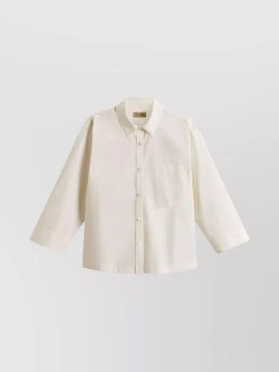 Woolrich Cotton Shirt With Curved Hem And Chest Pocket In White