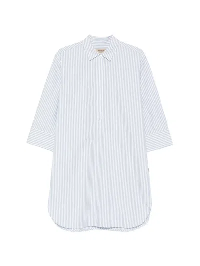Woolrich Cotton Shirt-collar Top With Concealed Button Front And Adjustable Cuffs In Azzurro