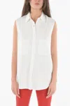 Woolrich Cotton Sleeveless Maxi Shirt With Double Breast Pockets In White