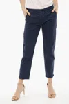 Shop Woolrich Cotton Strech Pants With Split Ankle In Blue