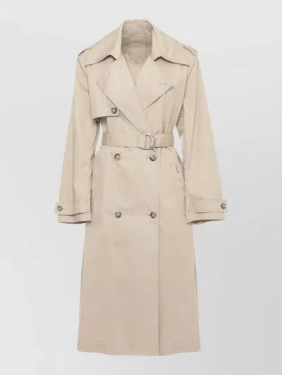 Woolrich Cotton Trench Coat Long Sleeves Belted Waist In Neutral