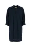 Woolrich Poplin Dress With 3/4 Sleeves And Collar In Blue
