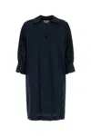 Woolrich Poplin Dress With 3/4 Sleeves And Collar In Blue