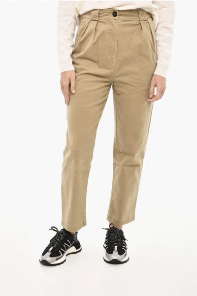 Woolrich Cotton Twill Double Pleat Pants In Brown