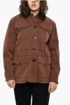 Woolrich Cotton Twill Utility Overshirt With Velvet Neck In Brown
