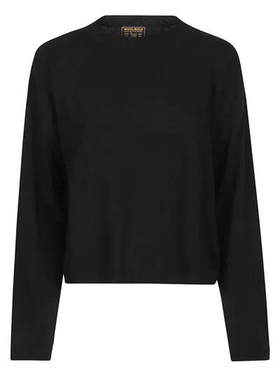 Woolrich Cozy Cropped Fine-knit Wool-blend Sweater In Black