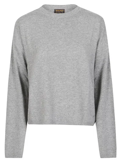 Woolrich Cozy Cropped Fine-knit Wool-blend Sweater In Gray