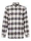 Woolrich Cream-blue Tartan Cotton Flannel Shirt With Mother-of-pearl Buttons In Gray