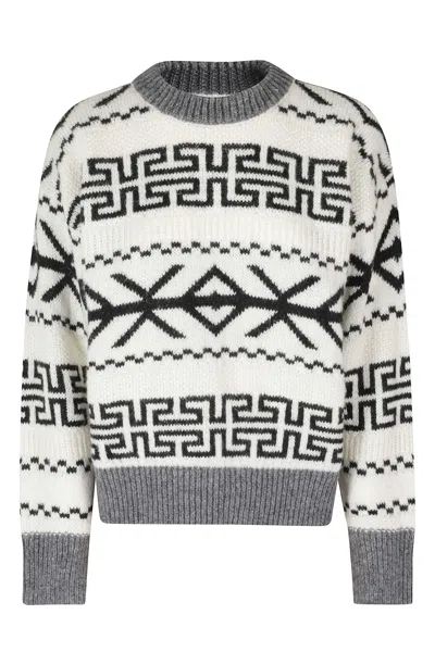 Woolrich Cream Jacquard Fair Isle Knitted Crewneck Sweater In Multi