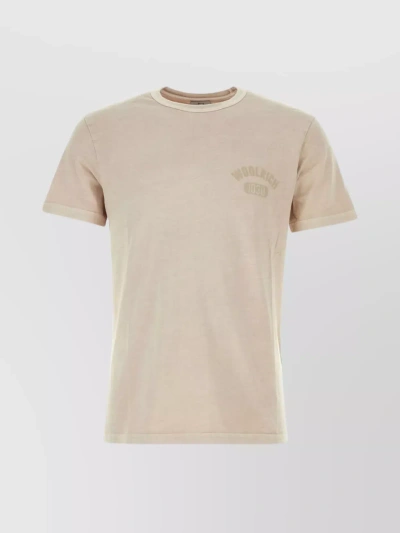 Woolrich Crew-neck Cotton T-shirt In Cappuccino Blend In Neutral