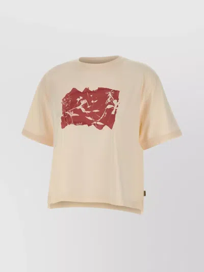 Woolrich Crew Neck Cotton T-shirt With Side Pockets In Nude