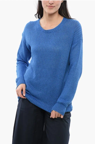 Woolrich Crew Neck Linen Sweater In Blue