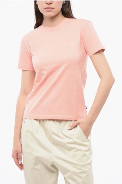 Woolrich Crew Neck Monochrome Cotton T-shirt In Pink