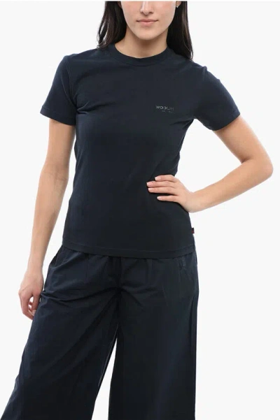 Woolrich Crew Neck Monochrome Cotton T-shirt In Blue