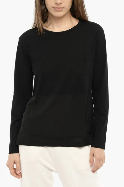 Woolrich Crew-neck T-shirt With Breast Pocket And Side Split In Blue