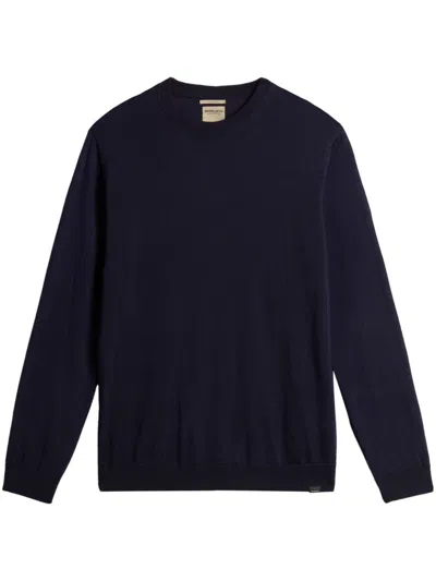 Woolrich Crew Neck Virgin Wool Sweater In Blau