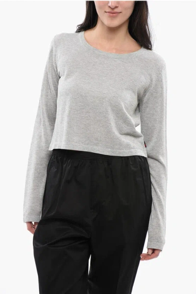 Woolrich Crew Neck Viscose Blend Crop Sweater In Gray
