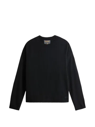 Woolrich Crew-neck Drop-shoulder Sweater In Black