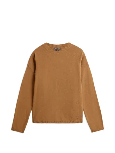 Woolrich Crew-neck Drop-shoulder Sweater In Brown