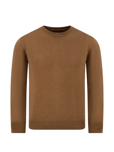 Woolrich Crew-neck Fine-knit Sweater In Brown