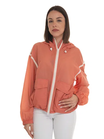 Woolrich Crinkle Hooded Extra-light Windproof Jacket In Coral Red