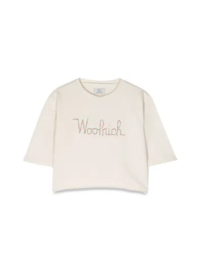 Woolrich Kids'  Cropped Crewneck Top In Neutral