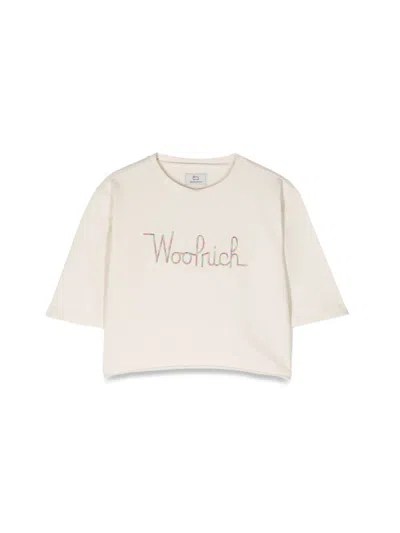 Woolrich Kids' Cropped Crewneck In Ivory