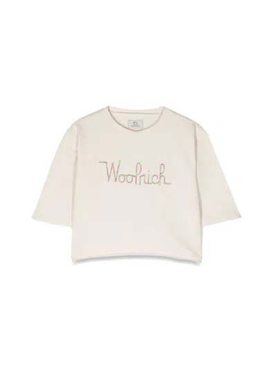 Woolrich Cropped Crewneck Top In Neutral