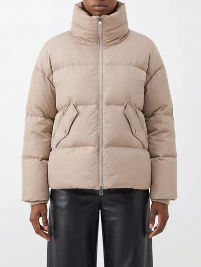 Woolrich Cropped Water-repellent Quilted Nylon Puffer Jacket With High Neck In Dove Grey