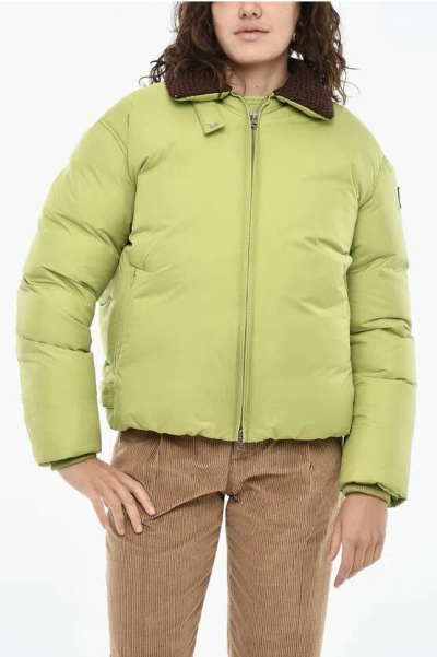 Woolrich Danielle Cathari Solid Color Down Jacket With Crochet Collar In Green