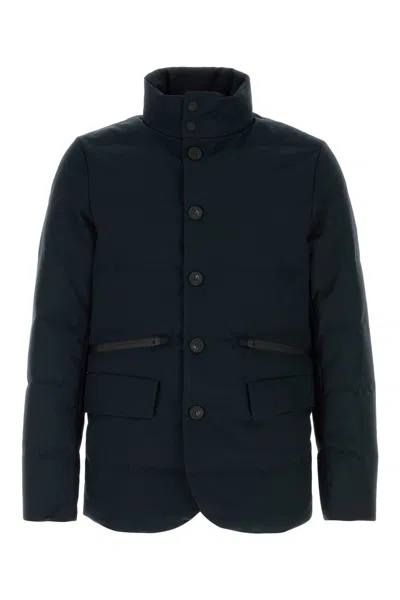 Woolrich Dark Blue Polyester Down Jacket In Navy