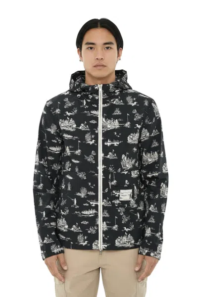 Woolrich Dark Blue Printed Hood Jacket In Black