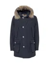 Woolrich Dark Blue Solid Hood Jackets In Blue
