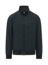 Woolrich High Collar Blue Bomber Jacket With Two-way Zip Closure In Dark Blue