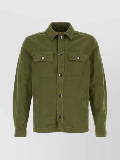 Woolrich Denim Jacket With Chest Pockets And Collar In Cypress