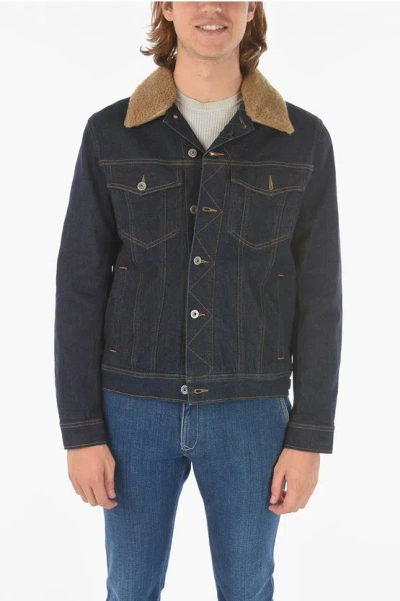 Woolrich Denim Jacket With Shearling Detail In Blue