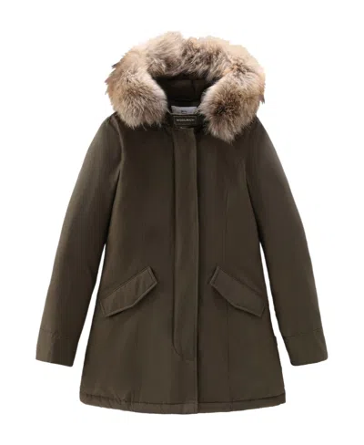 Woolrich Detachable Fur Collar Parka Coat In Green