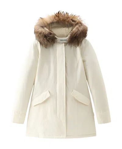 Woolrich Cotton Blend Parka Coat In White