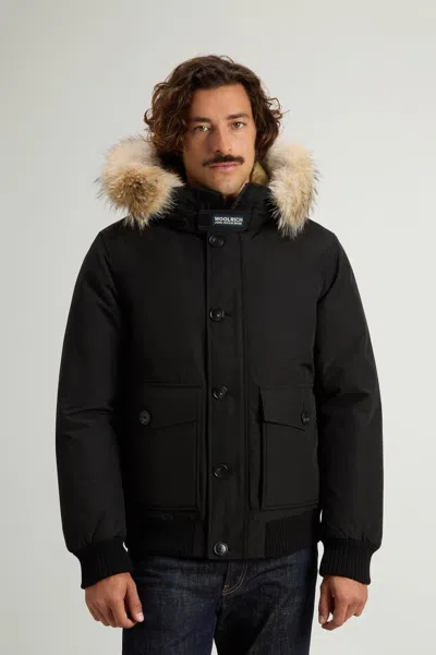 Woolrich Detachable Fur Polar Bomber Jacket In Black