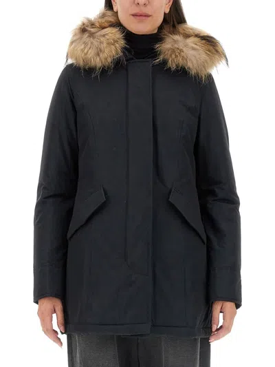 Woolrich Women's Arctic Raccoon Parka Jacket In Black