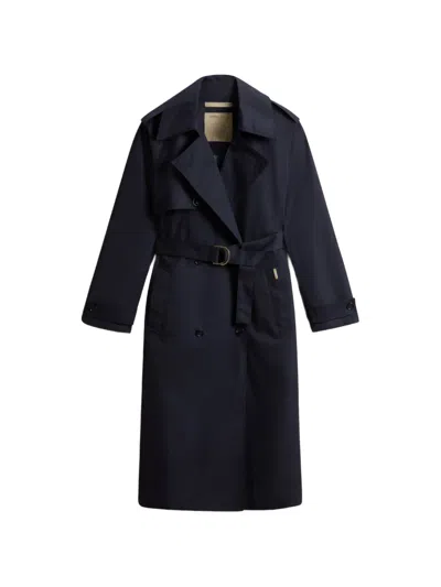 Woolrich Double-breasted Belted Trench Coat In Black