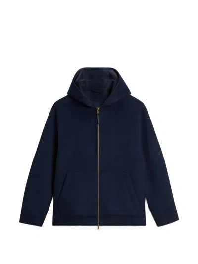 Woolrich Double Wool Hooded Jacket In Blue