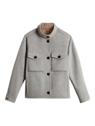 WOOLRICH DOUBLE WOOL JACKETLIGHT GREY MELANGE