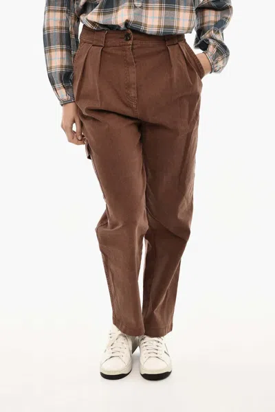 Woolrich Double-pleat Cargo-pockets Jeans In Brown