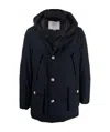 Woolrich Button-up Padded Hooded Coat In Black