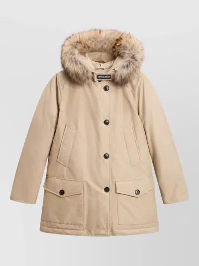 Woolrich Down Fur Trim Puffer Jacket In Neutral